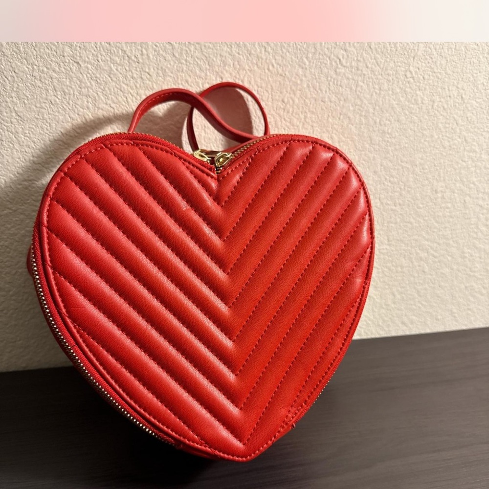 Red Heart-Shaped Quilted Bag